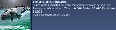 aisseau de colonisation ogame